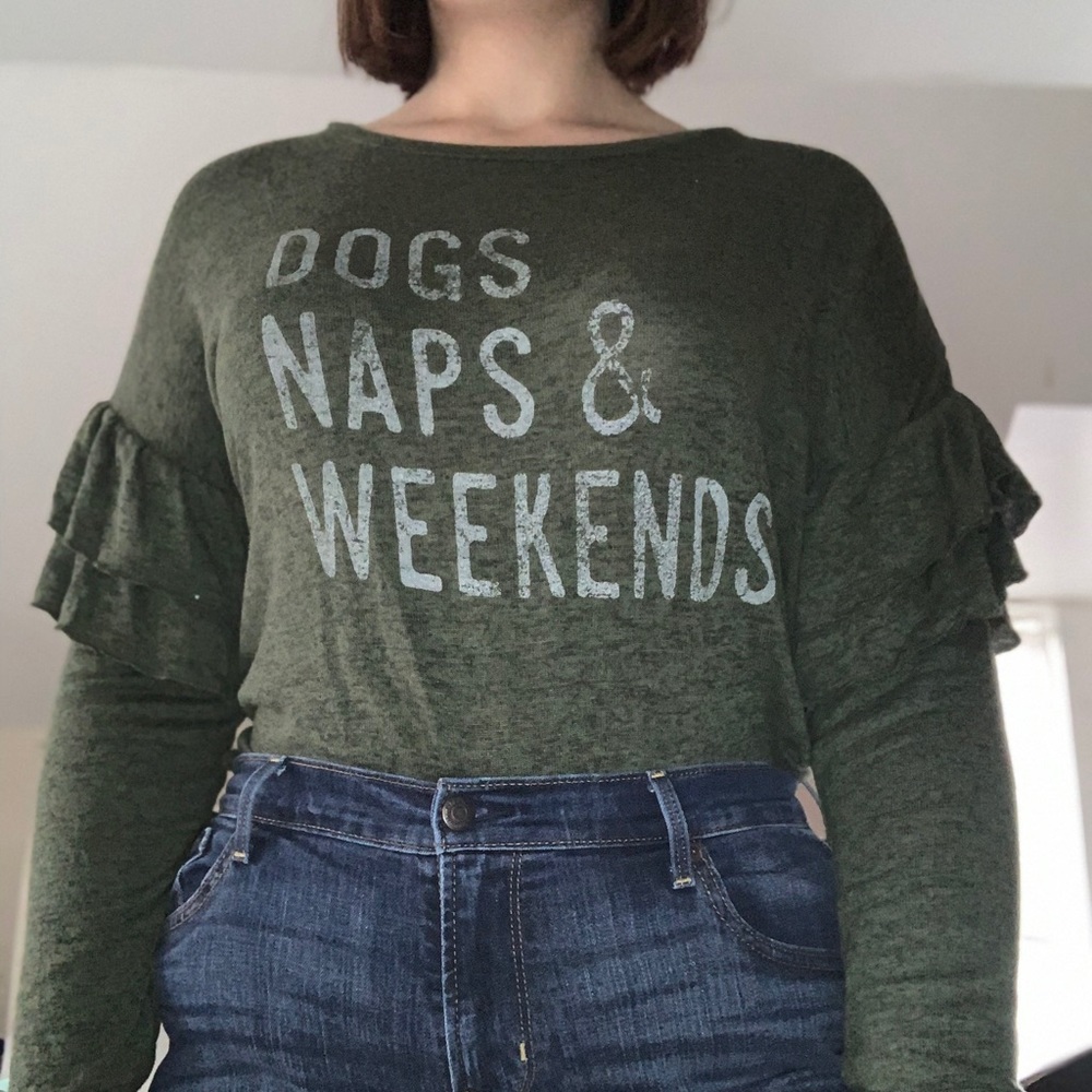 heathered green shirt with quote